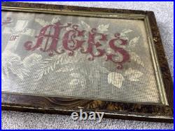 Antique Sampler Needlework Rock Of Ages Motto Wooden Framed Religious Victorian