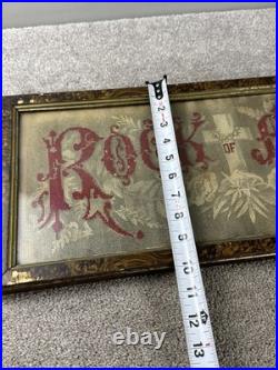 Antique Sampler Needlework Rock Of Ages Motto Wooden Framed Religious Victorian