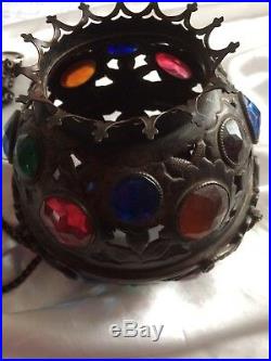 Antique Sanctuary Religious Orthodox Jeweled Fairy Brass Lamp