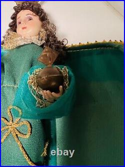 Antique Santo Nino Religious Statue / Doll On Wood Pedestal Base