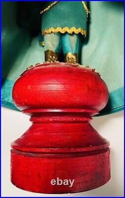 Antique Santo Nino Religious Statue / Doll On Wood Pedestal Base