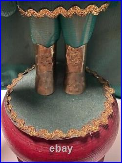 Antique Santo Nino Religious Statue / Doll On Wood Pedestal Base