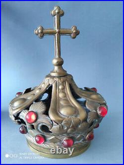 Antique Santos Brass Crown Madonna Religious Catholic Statue Vintage