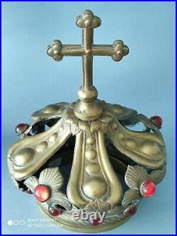 Antique Santos Brass Crown Madonna Religious Catholic Statue Vintage