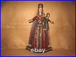 Antique Santos Virgin Child Spanish Wood Statue Queen Aguas 13 Religious
