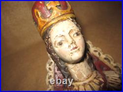 Antique Santos Virgin Child Spanish Wood Statue Queen Aguas 13 Religious
