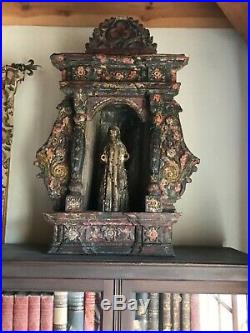 Antique Santos and Nicho hand carved wood religious state large