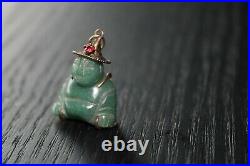 Antique Sculpted Buddha Pendant 14k Yellow Gold with Ruby