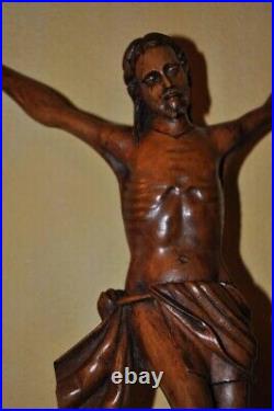 Antique Sculpture Christ Jesus In Boxwood Patina Statue Religious Rare Old 17th