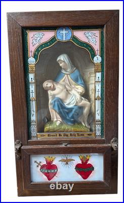 Antique Shadowbox Sick Call Box Home Prayer Box -Vintage Religious Collectible