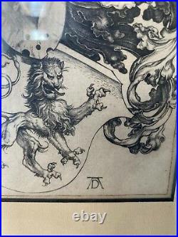 Antique Signed Armand Durand Albrecht Durer Engraving Coat Of Arms With Cock