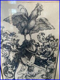 Antique Signed Armand Durand Albrecht Durer Engraving Coat Of Arms With Cock