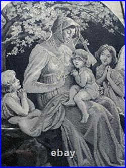 Antique Silk Embroidery Madonna and Child Angels Framed Religious Art vintage