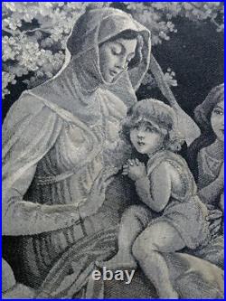 Antique Silk Embroidery Madonna and Child Angels Framed Religious Art vintage