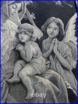Antique Silk Embroidery Madonna and Child Angels Framed Religious Art vintage