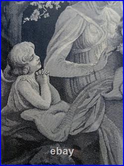 Antique Silk Embroidery Madonna and Child Angels Framed Religious Art vintage