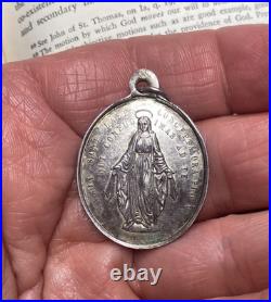 Antique Silver Miraculous Medal Religious 1800's Our Lady Victory Christ