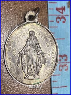 Antique Silver Miraculous Medal Religious 1800's Our Lady Victory Christ
