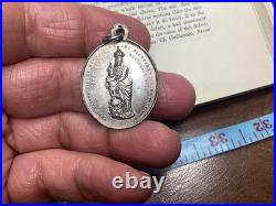 Antique Silver Miraculous Medal Religious 1800's Our Lady Victory Christ