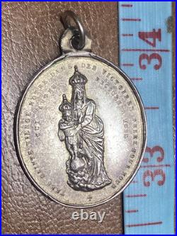 Antique Silver Miraculous Medal Religious 1800's Our Lady Victory Christ