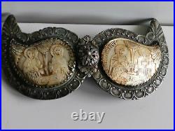 Antique Silver Religious Buckle. Pafti. Ethnography. Mother-of-pearl