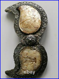 Antique Silver Religious Buckle. Pafti. Ethnography. Mother-of-pearl