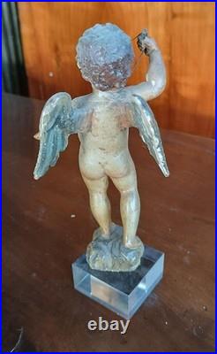 Antique Small Polychrome Wooden Cherub Italy, 18th Century