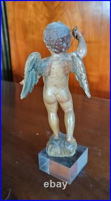 Antique Small Polychrome Wooden Cherub Italy, 18th Century