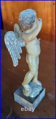 Antique Small Polychrome Wooden Cherub Italy, 18th Century