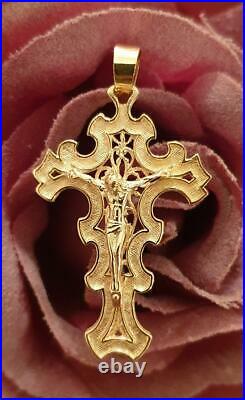 Antique Solid 18k Gold Crucifix Byzantine Handmade Christian Cross Religious Gif