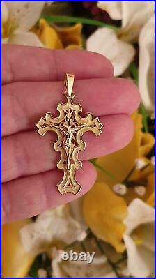 Antique Solid 18k Gold Crucifix Byzantine Handmade Christian Cross Religious Gif