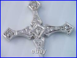 Antique Soloid 14k White Gold & Diamond Religious Cross Pendant