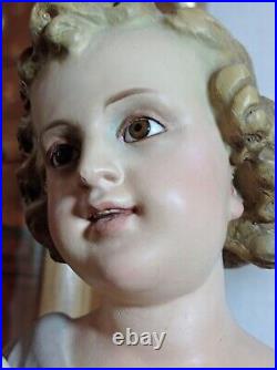 Antique Spain wood paste religious statue. 17.7. SAINT JOHN w. Holy Lamb