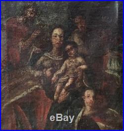 Antique Spanish Colonial Folk Art Painting Madonna & Child Retablo Canvas 18th C