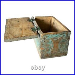 Antique Spanish Colonial Green Painted Religious Lion Wooden Storage Box Antique Spanish Colonial Green Painted Religious Lion Wooden Storage Box