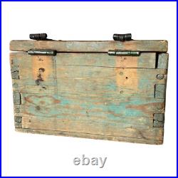 Antique Spanish Colonial Green Painted Religious Lion Wooden Storage Box Antique Spanish Colonial Green Painted Religious Lion Wooden Storage Box