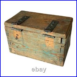 Antique Spanish Colonial Green Painted Religious Lion Wooden Storage Box Antique Spanish Colonial Green Painted Religious Lion Wooden Storage Box