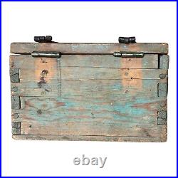 Antique Spanish Colonial Green Painted Religious Lion Wooden Storage Box Antique Spanish Colonial Green Painted Religious Lion Wooden Storage Box
