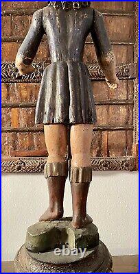 Antique Spanish Colonial Religious Carved Wood Bulto Of Saint Raphael Archangel