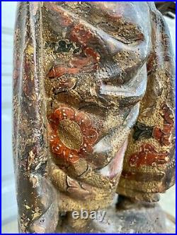 Antique Spanish Gilt Carved Wood Religious Santos Saint Figure 18th Century