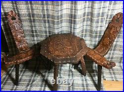 Antique Spanish Knights Templar Leather Birthing Chairs and Table set