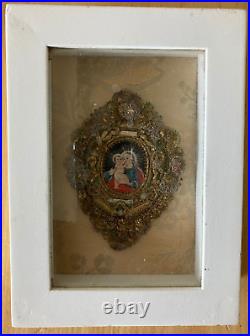 Antique Spanish Religious Convent Work Metallic Embroidery Reliquary Miniature 3