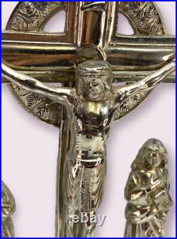 Antique Spelter Zinc Crucifix Calvary 4 Evangelist Symbols Religious 15.75 H