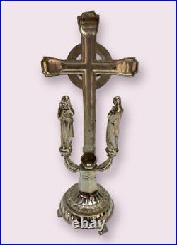 Antique Spelter Zinc Crucifix Calvary 4 Evangelist Symbols Religious 15.75 H