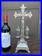 Antique-Spelter-metal-Calvary-crucifix-4-evangelist-symbols-base-religious-01-cqm