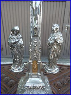 Antique Spelter metal Calvary crucifix 4 evangelist symbols base religious