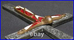 Antique Spnish Religious Cross Crucifix Icon Enamel on Bronze