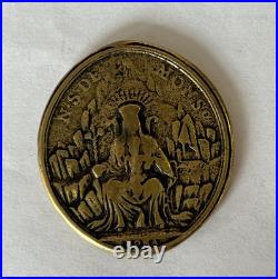 Antique St Saint Benedict of Nursia Religious Medal Virgin Mary. Montserrat Antique St Saint Benedict of Nursia Religious Medal Virgin Mary. Montserrat