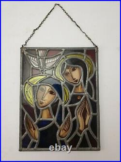Antique Stained Glass Leaded Window Panel Decoration Holy Mary Religious