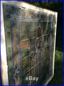 Antique Stained Glass Religious Jesus And The Lamb Window, 65.5x 59.75